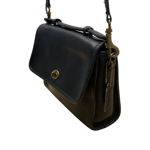 Vintage Coach Black Leather Turn Lock Adjustable Strap Crossbody Bag Sz M