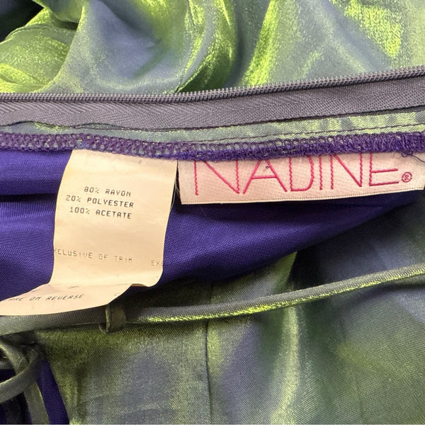 Nadine Green & Blue Iridescent Halter Maxi Dress Satin Back Tie Adjustable Sz 9