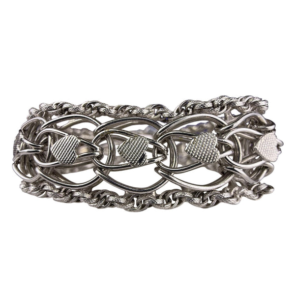 Vintage Sterling Silver Heart Motif Chain Bracelet Intricate Clasp Oval Design