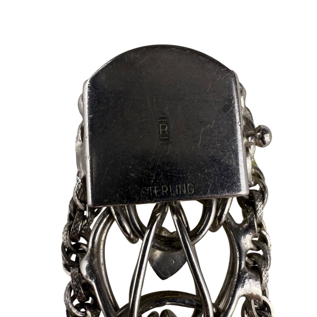 Vintage Sterling Silver Heart Motif Chain Bracelet Intricate Clasp Oval Design