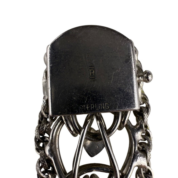 Vintage Sterling Silver Heart Motif Chain Bracelet Intricate Clasp Oval Design