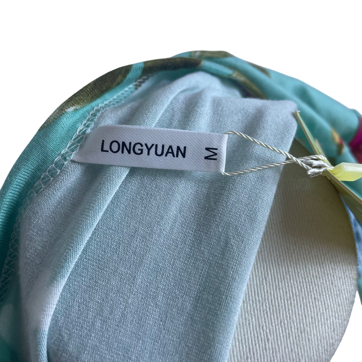 Longyuan Womens Floral Short Sleeve Dress Green Blue Size M - New