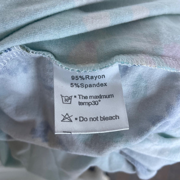 Longyuan Womens Floral Short Sleeve Dress Green Blue Size M - New