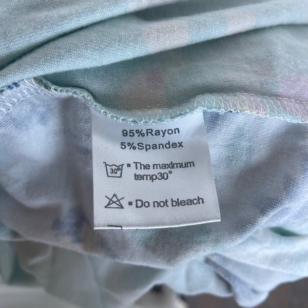 Longyuan Womens Floral Short Sleeve Dress Green Blue Size M - New