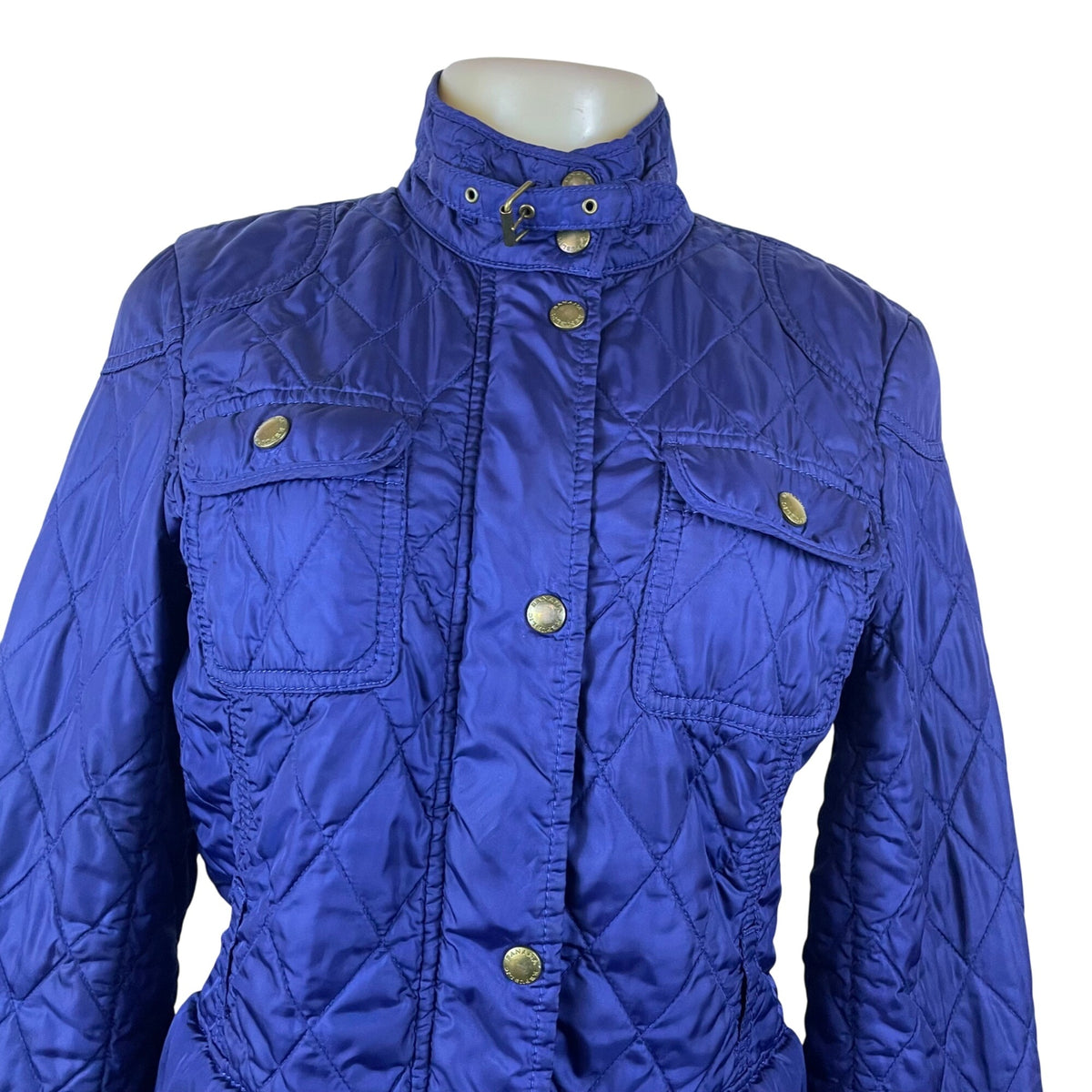 Banana Republic Quilted Women's Blue Snap Front High Neck Jacket Size S