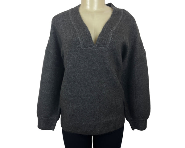 Saltarse Women's Grey V- Neck Long Sleeve Baggy Sweater One Size - New