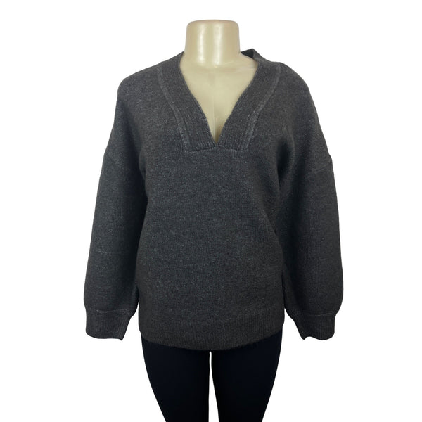 Saltarse Women's Grey V- Neck Long Sleeve Baggy Sweater One Size - New