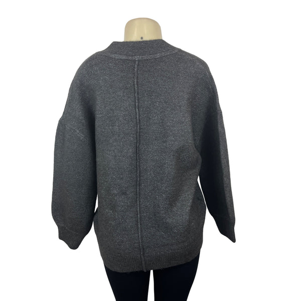Saltarse Women's Grey V- Neck Long Sleeve Baggy Sweater One Size - New