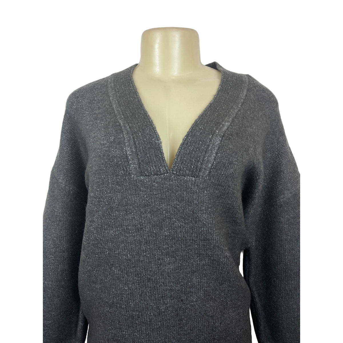 Saltarse Women's Grey V- Neck Long Sleeve Baggy Sweater One Size - New