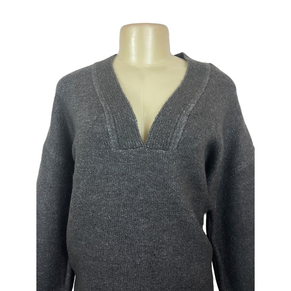 Saltarse Women's Grey V- Neck Long Sleeve Baggy Sweater One Size - New