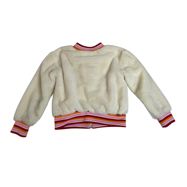Isaac Mizrahi Girls Fur Jacket With Striped Trim White & Pink Size 4T