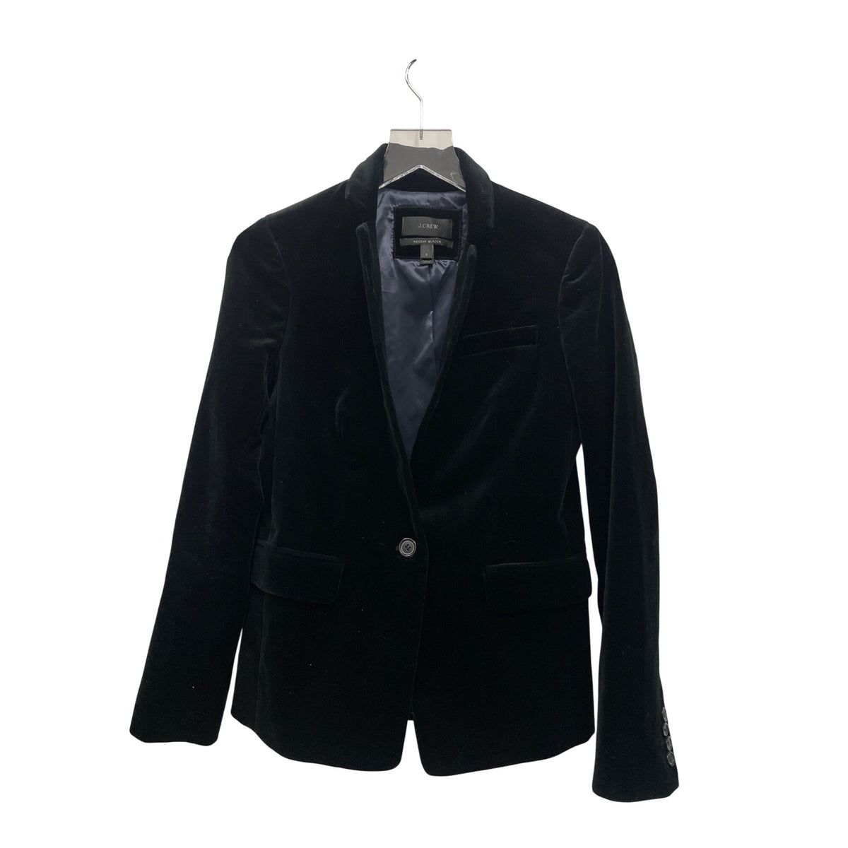 J.Crew Womens Black Velvet Regent Blazer Size 2 Timeless Design Stylish Single-Button