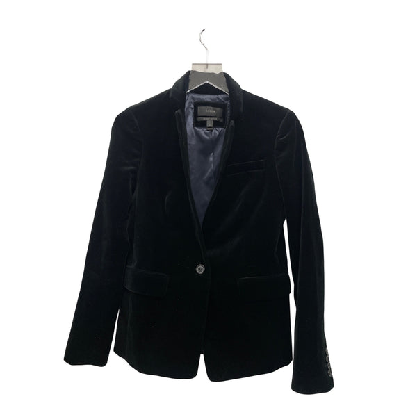 J.Crew Womens Black Velvet Regent Blazer Size 2 Timeless Design Stylish Single-Button
