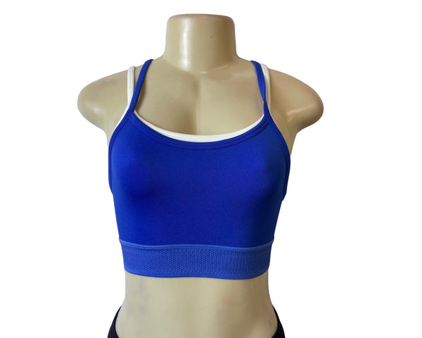 Fabletics Women's Blue and White Stretchable Sport Bra Sz S - NWT