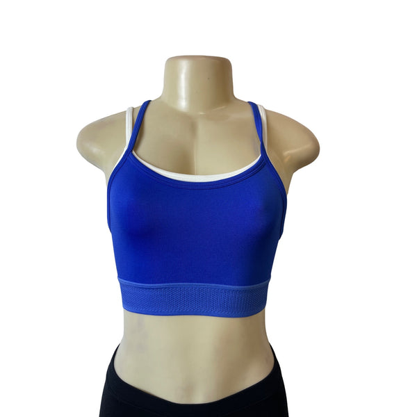 Fabletics Women's Blue and White Stretchable Sport Bra Sz S - NWT