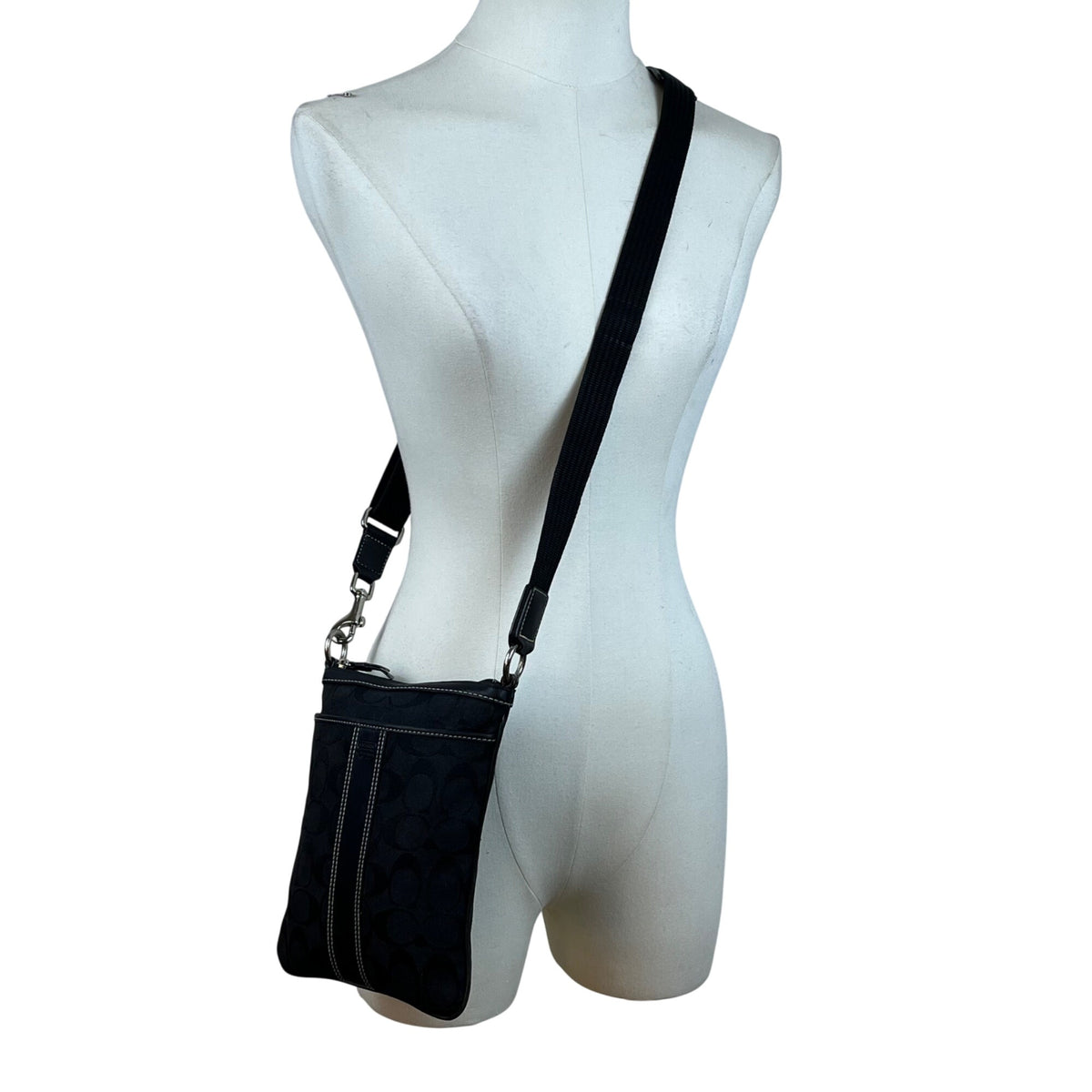 Coach Women’s Black Nylon With Leather Details Adjustable Strap Crossbody Bag