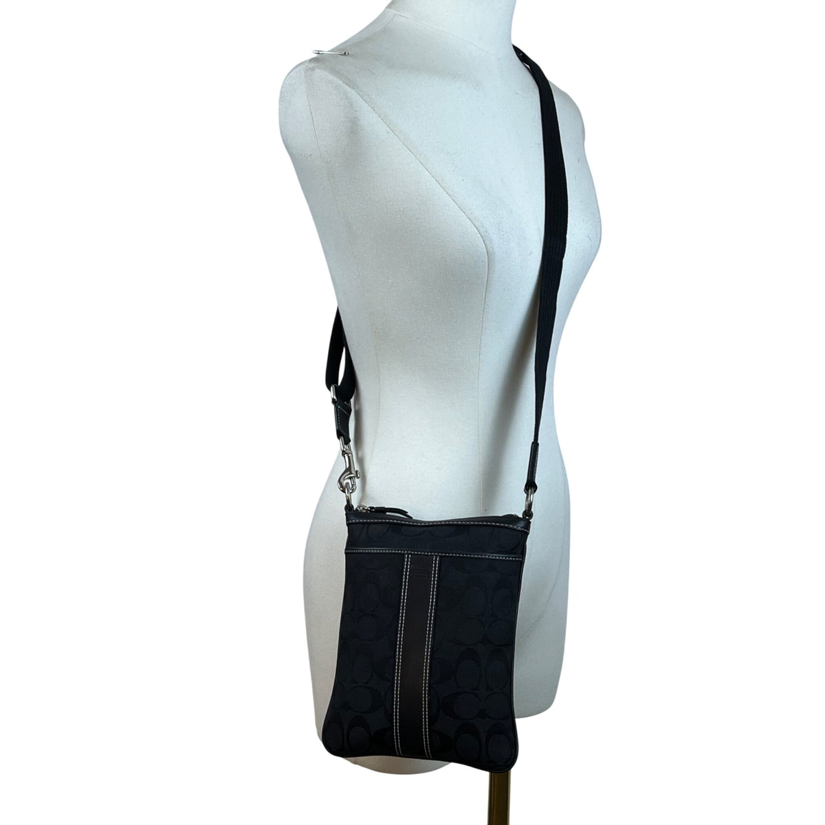 Coach Women’s Black Nylon With Leather Details Adjustable Strap Crossbody Bag