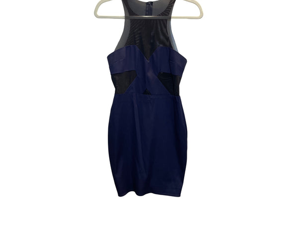 Bec & Bridge Womens Cutout Navy Blue & Black Mesh Mini Bodycon Dress Sz 4