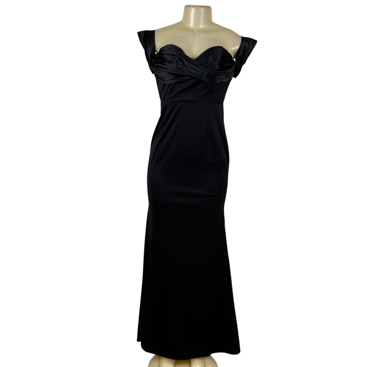 Maniju Elegant Off-Shoulder Black Formal Dress with Pleated Bodice Sz M - New