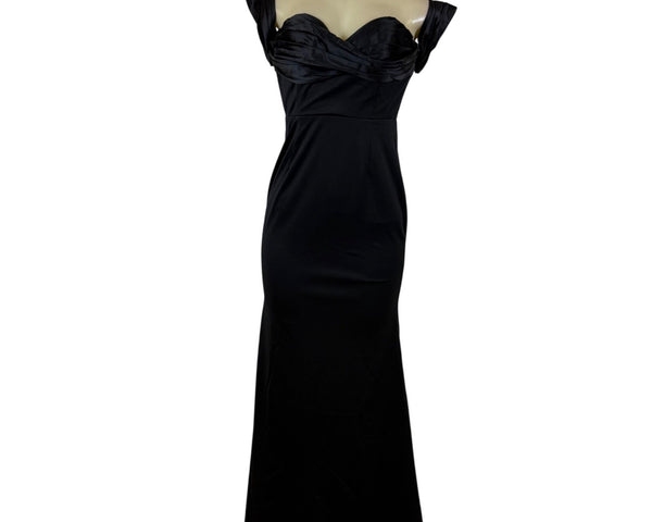 Maniju Elegant Off-Shoulder Black Formal Dress with Pleated Bodice Sz M - New