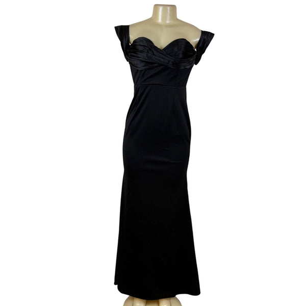 Maniju Elegant Off-Shoulder Black Formal Dress with Pleated Bodice Sz M - New