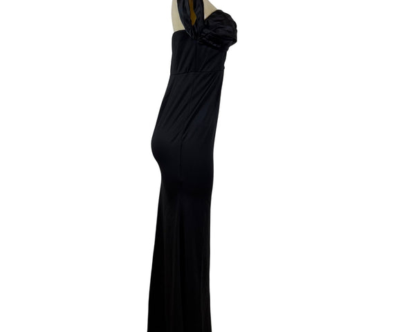 Maniju Elegant Off-Shoulder Black Formal Dress with Pleated Bodice Sz M - New