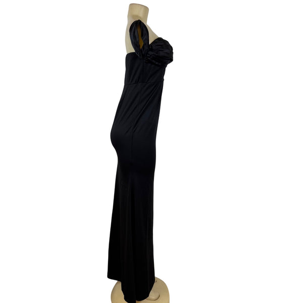Maniju Elegant Off-Shoulder Black Formal Dress with Pleated Bodice Sz M - New