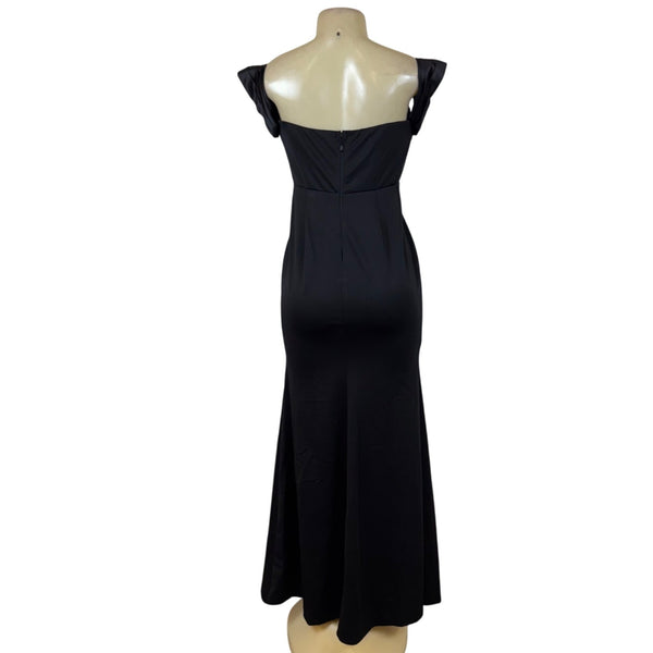 Maniju Elegant Off-Shoulder Black Formal Dress with Pleated Bodice Sz M - New