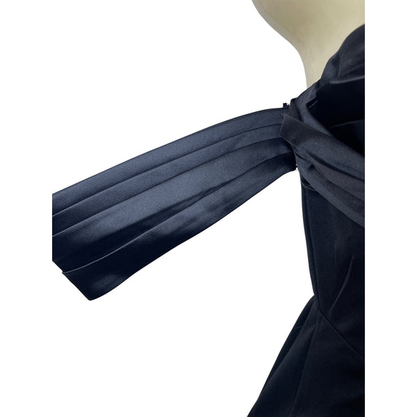 Maniju Elegant Off-Shoulder Black Formal Dress with Pleated Bodice Sz M - New