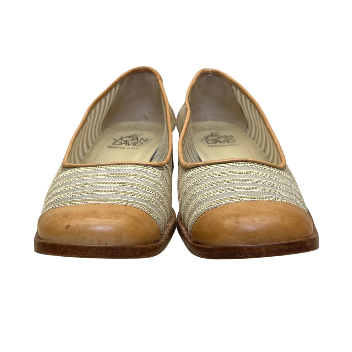 Vintage Joan David Women’s Tan/Brown Leather & Fabric Striped Low-Heel Flats Sz 7M