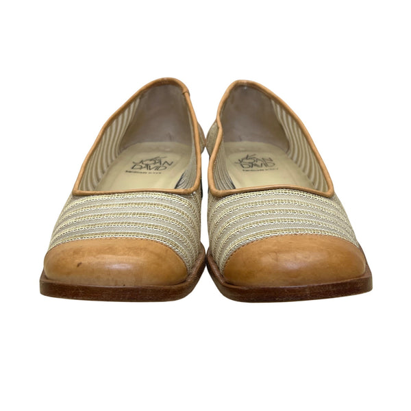 Vintage Joan David Women’s Tan/Brown Leather & Fabric Striped Low-Heel Flats Sz 7M