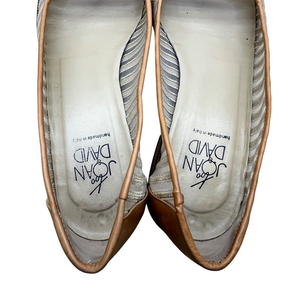 Vintage Joan David Women’s Tan/Brown Leather & Fabric Striped Low-Heel Flats Sz 7M