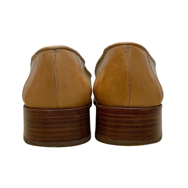 Vintage Joan David Women’s Tan/Brown Leather & Fabric Striped Low-Heel Flats Sz 7M