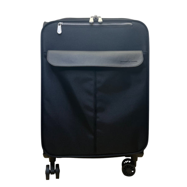 Samantha Brown Black With Leather Trim Expandable Wheels Spinner Luggage Size L