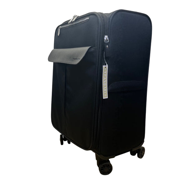 Samantha Brown Black With Leather Trim Expandable Wheels Spinner Luggage Size L