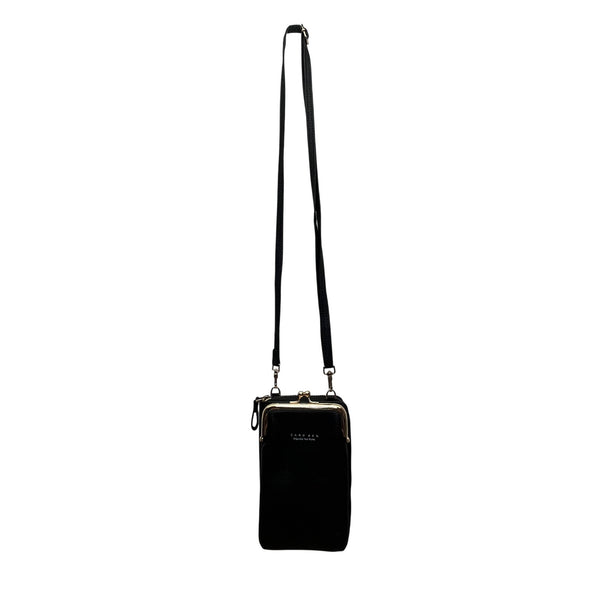 Carr Ken Women’s Black Faux Leather Metal Frame Kisslock Closure Crossbody Bag