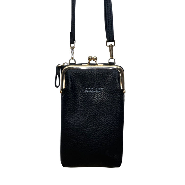 Carr Ken Women’s Black Faux Leather Metal Frame Kisslock Closure Crossbody Bag