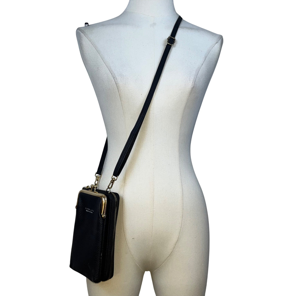 Carr Ken Women’s Black Faux Leather Metal Frame Kisslock Closure Crossbody Bag