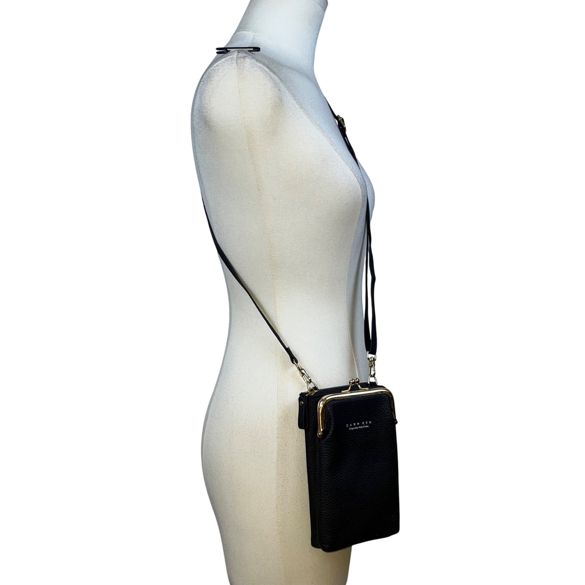 Carr Ken Women’s Black Faux Leather Metal Frame Kisslock Closure Crossbody Bag