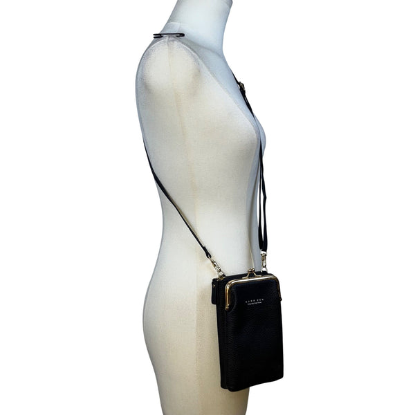 Carr Ken Women’s Black Faux Leather Metal Frame Kisslock Closure Crossbody Bag