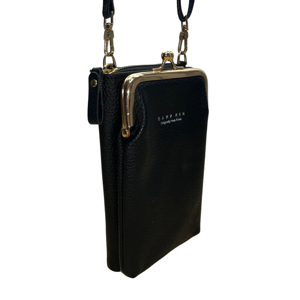 Carr Ken Women’s Black Faux Leather Metal Frame Kisslock Closure Crossbody Bag