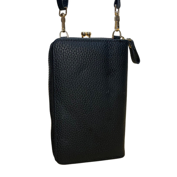 Carr Ken Women’s Black Faux Leather Metal Frame Kisslock Closure Crossbody Bag