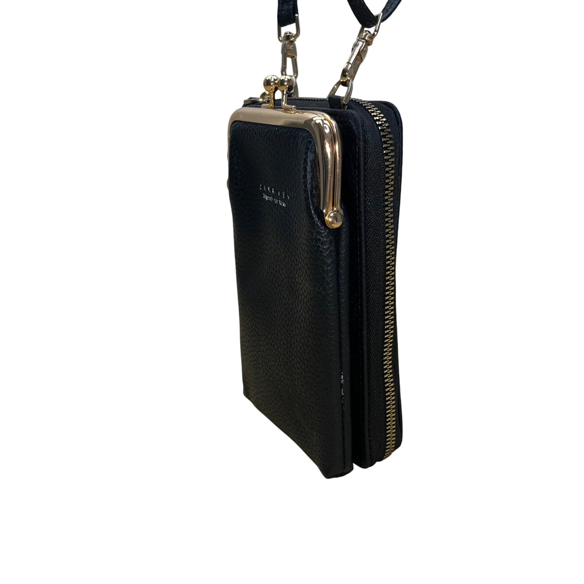 Carr Ken Women’s Black Faux Leather Metal Frame Kisslock Closure Crossbody Bag