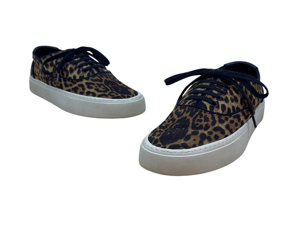 Saint Laurent Women’s Brown & Blue Leopard Print Casual Low-Top Sneakers Sz 38.5
