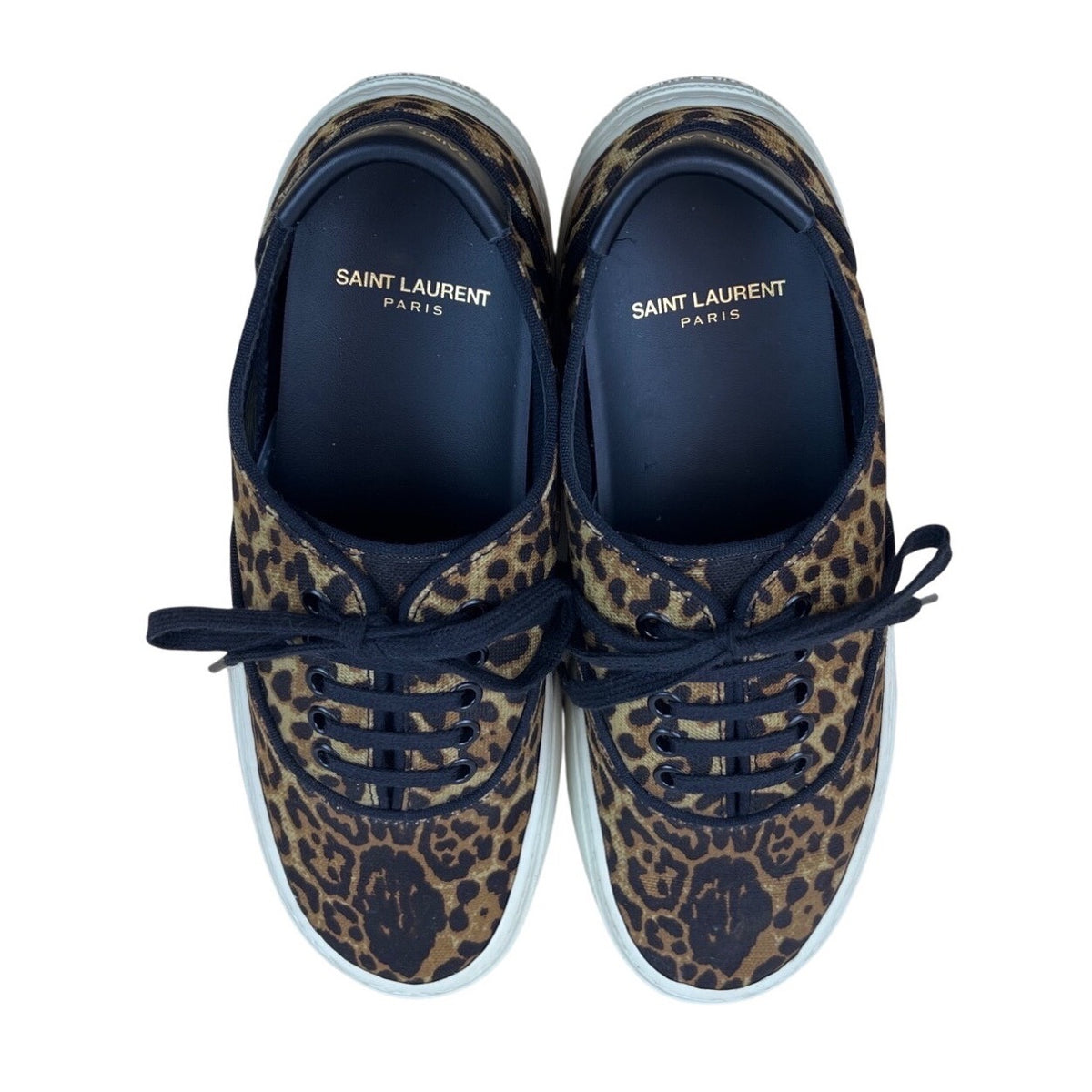 Saint Laurent Women’s Brown & Blue Leopard Print Casual Low-Top Sneakers Sz 38.5