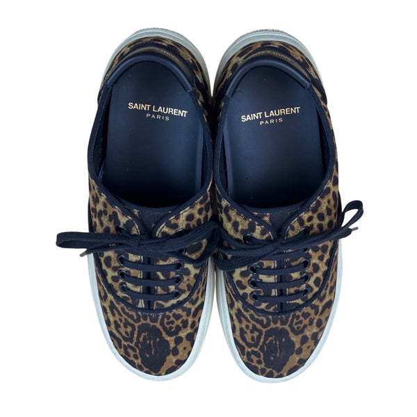 Saint Laurent Women’s Brown & Blue Leopard Print Casual Low-Top Sneakers Sz 38.5