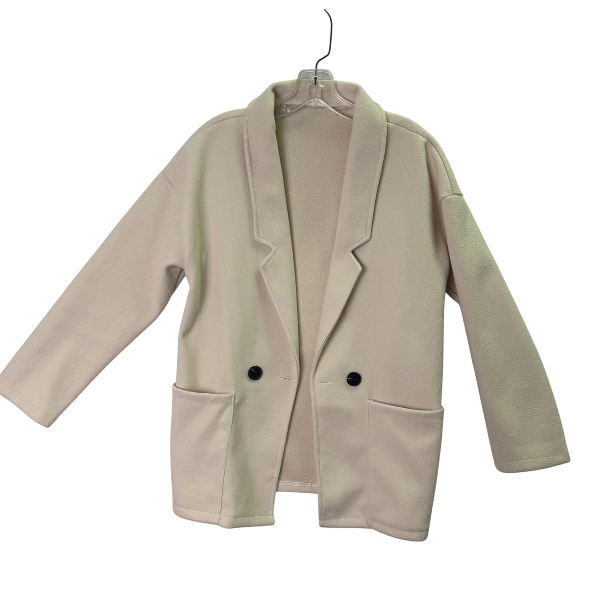 Double-Breasted Womens Beige Open Blazer Two-Button Light Jacket With Pockets S
