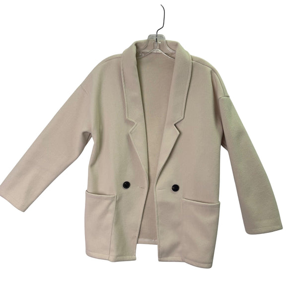 Double-Breasted Womens Beige Open Blazer Two-Button Light Jacket With Pockets S