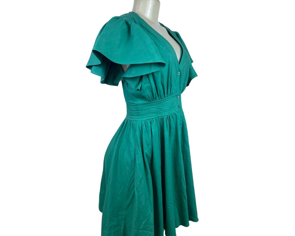 Chelsea 28 Green Women’s  Ruffled Sleeve Fit & Flare Button Front Dress Size S