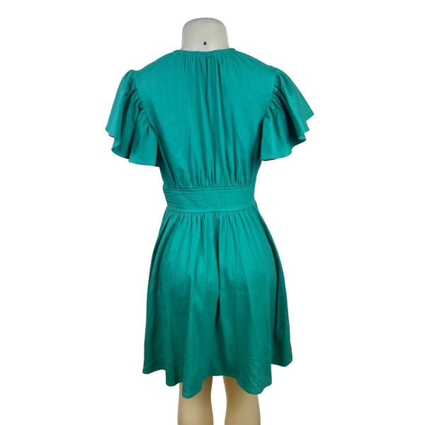 Chelsea 28 Green Women’s  Ruffled Sleeve Fit & Flare Button Front Dress Size S